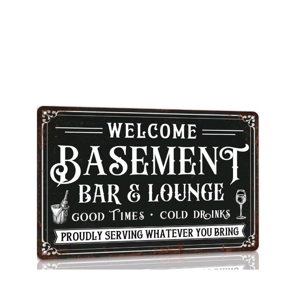 Welcome Basement Bar and Lounge Metal Sign Decor 8x12 Aluminum Wall Art